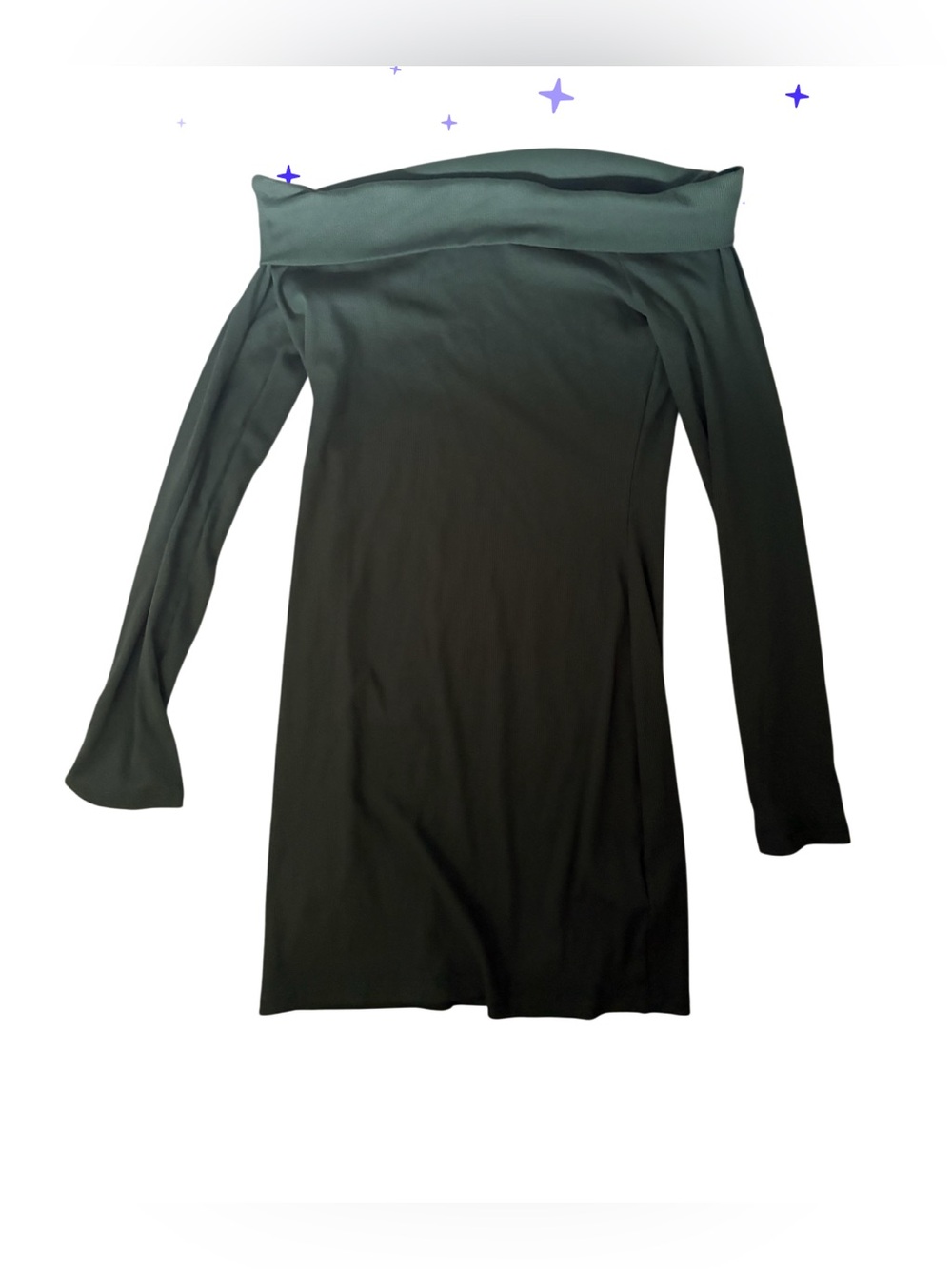 NWT- Medium Off-Shoulder Long Sleeve ribbed cocktail resort  Dress - Dark Green